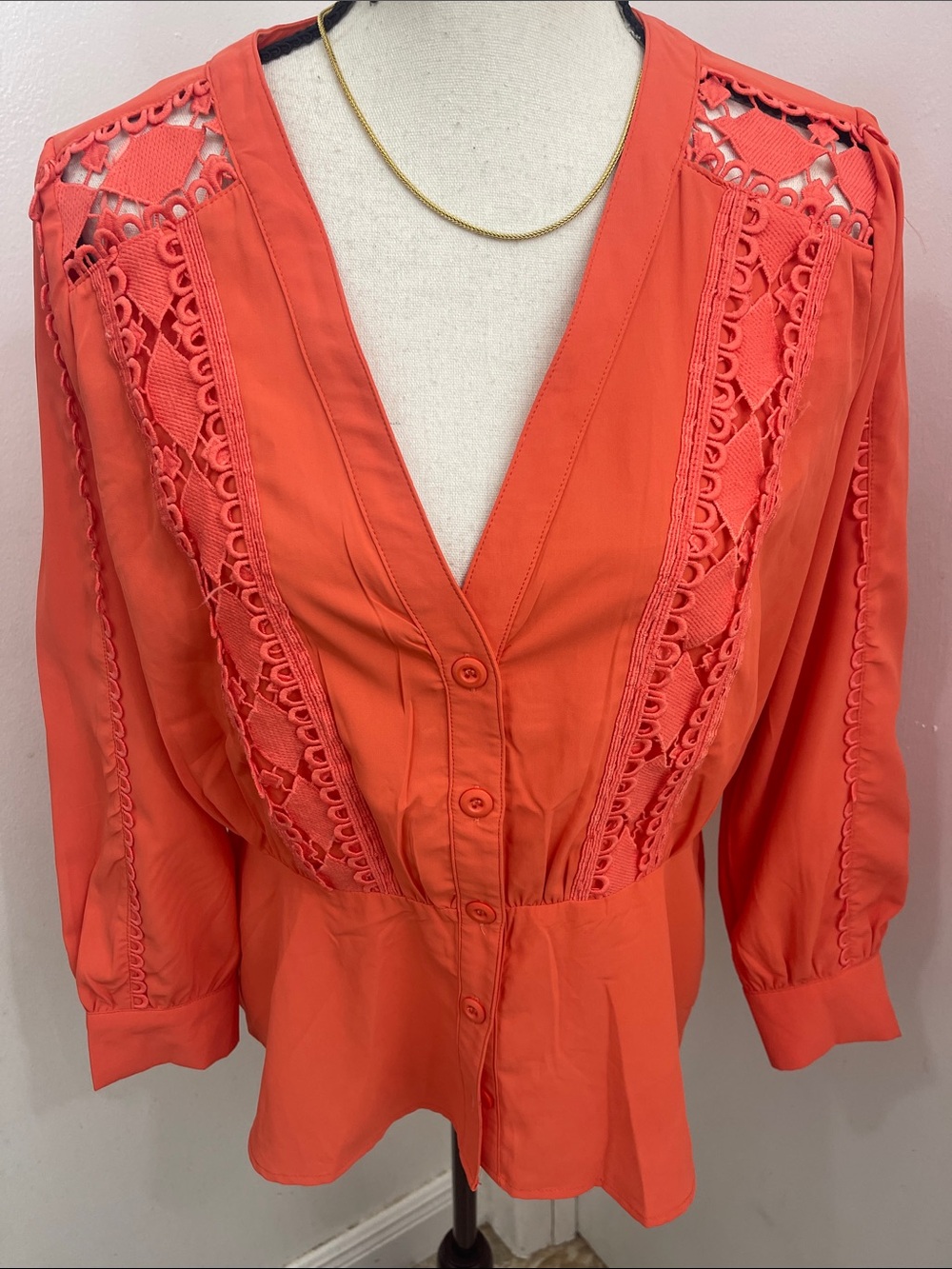 Women's Coral Lace-Trim Button Front Top